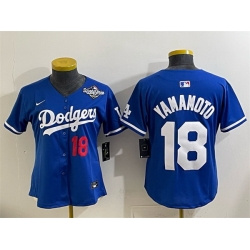 Youth Los Angeles Dodgers 18 Yoshinobu Yamamoto Royal 2025 World Series Patch Limited Stitched Baseball Jersey
