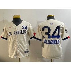 Youth Los Angeles Dodgers 34 Toro Valenzuela Cream 2024 City Connect Limited Stitched Baseball Jersey