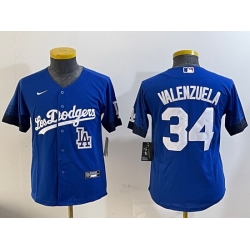 Youth Los Angeles Dodgers 34 Toro Valenzuela Royal 2024 World Series With Fernando Memorial Patch Alternate Limited Stitched Baseball Jersey  5