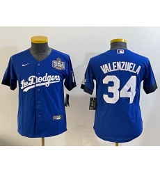 Youth Los Angeles Dodgers 34 Toro Valenzuela Royal 2024 World Series With Fernando Memorial Patch Alternate Limited Stitched Baseball Jersey 