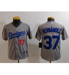 Youth Los Angeles Dodgers 37 Teoscar Hernandez Grey Stitched Baseball Jersey 2