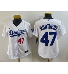 Youth Los Angeles Dodgers  47 Ben Rortvedt White Cool Base Stitched Baseball Jersey