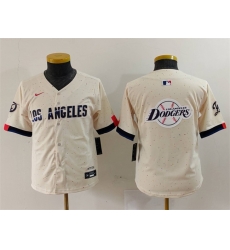 Youth Los Angeles Dodgers Team Big Logo Cream 2024 City Connect Limited Stitched Baseball Jersey 3