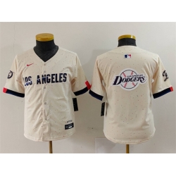 Youth Los Angeles Dodgers Team Big Logo Cream 2024 City Connect Limited Stitched Baseball Jersey 3