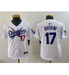 Youth Los Angeles Dodgers x One Piece  17 Shohei Ohtani White Vapor Premier Limited Stitched Baseball Jersey