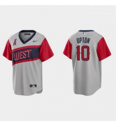 Men Los Angeles Angels 10 Justin Upton Men Nike Gray 2021 Little League Classic Game MLB Jersey