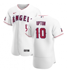 Men Los Angeles Angels 10 Justin Upton Men Nike White Home 2020 Flex Base Player MLB Jersey