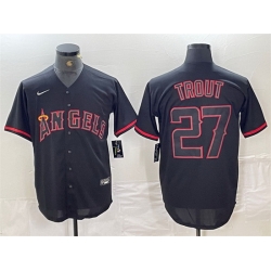 Men Los Angeles Angels 27 Mike Trout Black Red Cool Base Stitched Baseball Jersey