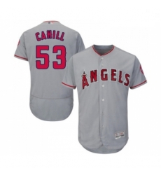 Mens Los Angeles Angels of Anaheim 53 Trevor Cahill Grey Road Flex Base Authentic Collection Baseball Jersey