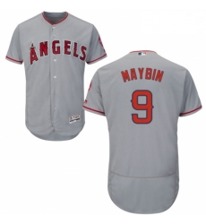 Mens Majestic Los Angeles Angels of Anaheim 9 Cameron Maybin Grey Flexbase Authentic Collection MLB Jersey 