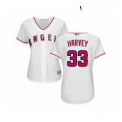 Womens Los Angeles Angels of Anaheim 33 Matt Harvey Replica White Home Cool Base Baseball Jersey 