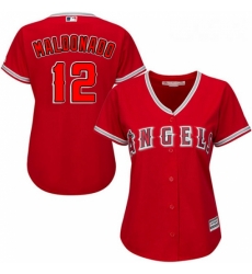 Womens Majestic Los Angeles Angels of Anaheim 12 Martin Maldonado Replica Red Alternate MLB Jersey