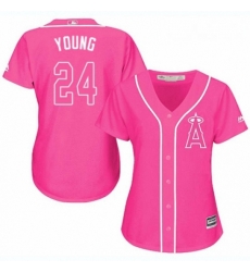 Womens Majestic Los Angeles Angels of Anaheim 24 Chris Young Authentic Pink Fashion MLB Jersey 