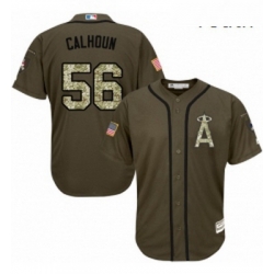 Youth Majestic Los Angeles Angels of Anaheim 56 Kole Calhoun Replica Green Salute to Service MLB Jersey