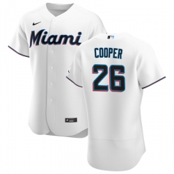 Men Miami Marlins 26 Garrett Cooper Men Nike White Home 2020 Flex Base Player MLB Jersey