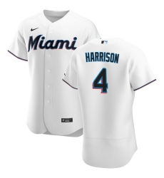 Men Miami Marlins 4 Monte Harrison Men Nike White Home 2020 Flex Base Player MLB Jersey