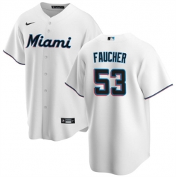 Men Miami Marlins 53 Calvin Faucher White Cool Base Stitched Baseball Jersey