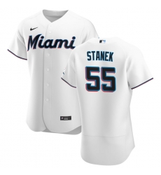 Men Miami Marlins 55 Ryne Stanek Men Nike White Home 2020 Flex Base Player MLB Jersey