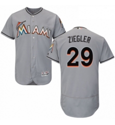 Mens Majestic Miami Marlins 29 Brad Ziegler Grey Road Flex Base Authentic Collection MLB Jersey