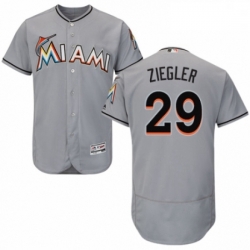 Mens Majestic Miami Marlins 29 Brad Ziegler Grey Road Flex Base Authentic Collection MLB Jersey