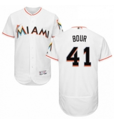 Mens Majestic Miami Marlins 41 Justin Bour White Home Flex Base Authentic Collection MLB Jersey