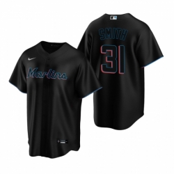 Mens Nike Miami Marlins 31 Caleb Smith Black Alternate Stitched Baseball Jersey