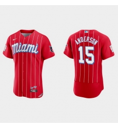 Miami Marlins 15 Brian Anderson Men Nike 2021 City Connect Authentic MLB Jersey Red