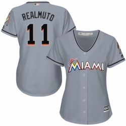 Womens Majestic Miami Marlins 11 J T Realmuto Replica Grey Road Cool Base MLB Jersey 