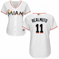 Womens Majestic Miami Marlins 11 J T Realmuto Replica White Home Cool Base MLB Jersey 