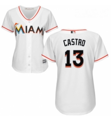 Womens Majestic Miami Marlins 13 Starlin Castro Authentic White Home Cool Base MLB Jersey 