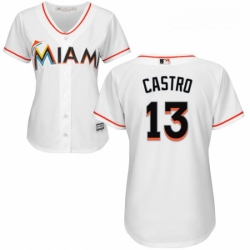 Womens Majestic Miami Marlins 13 Starlin Castro Authentic White Home Cool Base MLB Jersey 