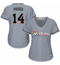 Womens Majestic Miami Marlins 14 Martin Prado Authentic Grey Road Cool Base MLB Jersey