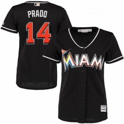 Womens Majestic Miami Marlins 14 Martin Prado Replica Black Alternate 2 Cool Base MLB Jersey