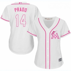 Womens Majestic Miami Marlins 14 Martin Prado Replica White Fashion Cool Base MLB Jersey