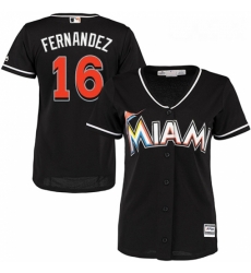 Womens Majestic Miami Marlins 16 Jose Fernandez Authentic Black Alternate 2 Cool Base MLB Jersey