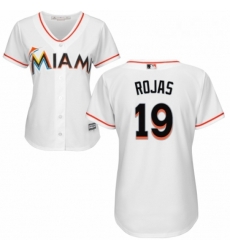 Womens Majestic Miami Marlins 19 Miguel Rojas Authentic White Home Cool Base MLB Jersey 