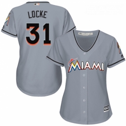 Womens Majestic Miami Marlins 31 Jeff Locke Replica Grey Road Cool Base MLB Jersey