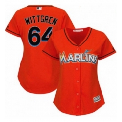 Womens Majestic Miami Marlins 64 Nick Wittgren Replica Orange Alternate 1 Cool Base MLB Jersey 