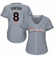 Womens Majestic Miami Marlins 8 Andre Dawson Replica Grey Road Cool Base MLB Jersey