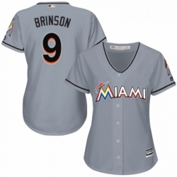 Womens Majestic Miami Marlins 9 Lewis Brinson Replica Grey Road Cool Base MLB Jersey 