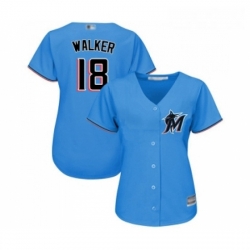 Womens Miami Marlins 18 Neil Walker Replica Blue Alternate 1 Cool Base Baseball Jersey 