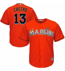 Youth Majestic Miami Marlins 13 Starlin Castro Authentic Orange Alternate 1 Cool Base MLB Jersey 