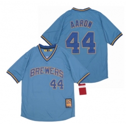 Men Hank Aaron #44 Milwaukee Brewers Jersey Mitchell Ness Blue
