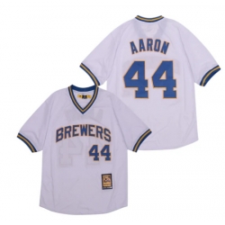 Men Hank Aaron #44 Milwaukee Brewers Jersey Mitchell Ness white
