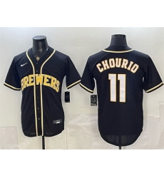 Men Milwaukee Brewers 11 Jackson Chourio 2026 Fashion Replica Black Out Stitched Baseball Jersey Men Milwaukee Brewers 11 Jackson Chourio 2026 Fashion Replica Black Out Stitched Baseball Jersey