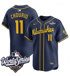 Men Milwaukee Brewers 11 Jackson Chourio Navy 2026 World Series Alternate Limited Stitched Baseball Jersey Men Milwaukee Brewers 11 Jackson Chourio Navy 2026 World Series Alternate Limited Stitched Baseball Jersey