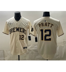 Men Milwaukee Brewers  12 Cooper Pratt Cream Stitched Baseball Jersey
