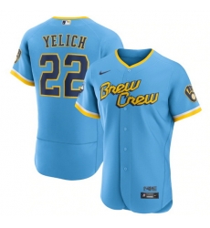 Men Milwaukee Brewers 22 Christian Yelich Powder Blue 2022 City Connect Flex Base Stitched MLB Jersey