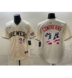 Men Milwaukee Brewers  24 William Contreras Cream 2026 USA 250 Fourth of July Home Stadium Stitched Baseball Jersey