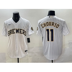 Men Milwaukee Brewers 28 Andrew Vaughn Navy 2025 With Patch Stitched Baseball Jersey